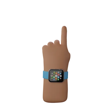 Free Hand mit Smartwatch, die die Geste „Finger nach oben“ zeigt  3D Illustration