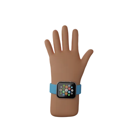 Free Hand mit Smartwatch zeigt Stop-Geste  3D Illustration