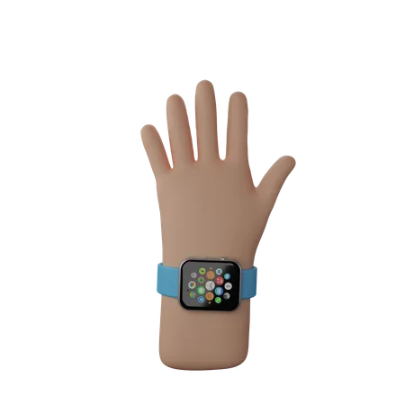 Free Hand mit Smartwatch mit Stoppschild  3D Illustration