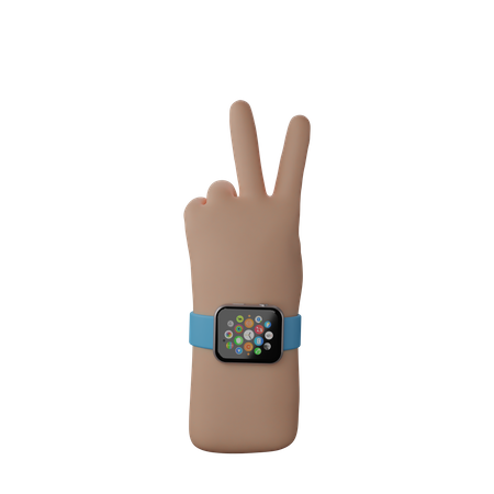 Free Hand with smart band showing Peace sign  3D Icon