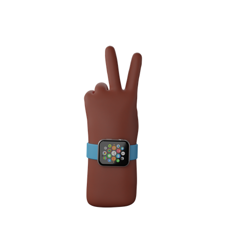 Free Hand with smart band showing victory sign  3D Icon