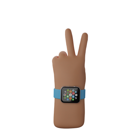 Free Hand with smart band showing Victory sign  3D Icon