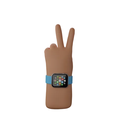 Free Hand with smart band showing Victory sign  3D Illustration