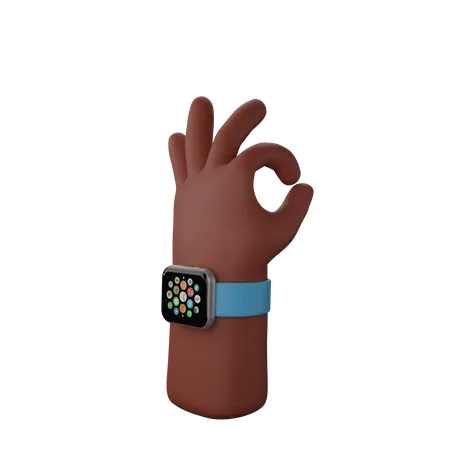 Free Hand with smart watch showing All ok sign  3D Illustration