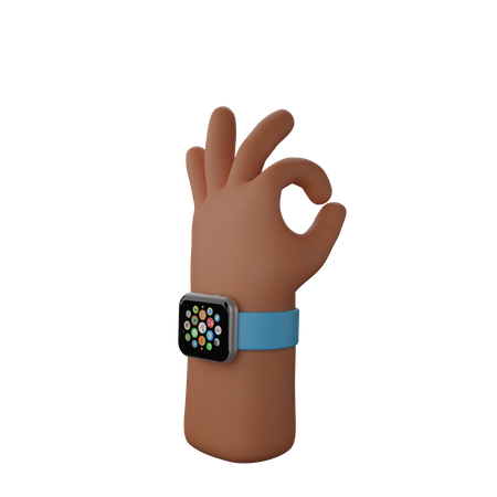 Free Hand with smart watch showing All okay gesture  3D Illustration