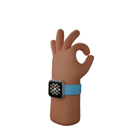 Free Hand with smart watch showing All okay gesture  3D Illustration