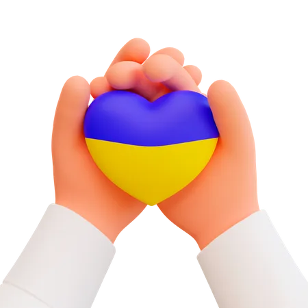 Free Hands holding a heart in the colors of the flag of ukraine  3D Icon