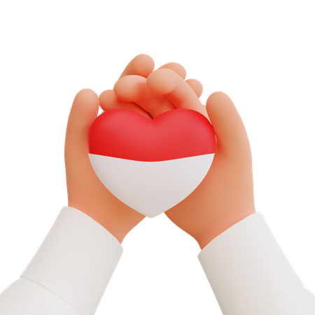 Free Hands holding a heart in the colors the flag of Indonesian  3D Icon