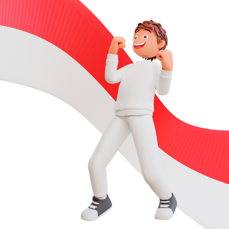Free Happy man on Indonesia independence day  3D Icon