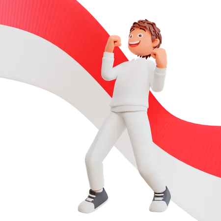 Free Happy man on Indonesia independence day  3D Illustration