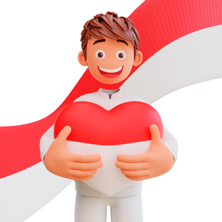 Free Hombre sujetando un globo de corazón  3D Icon