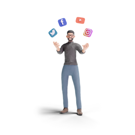 Free Homem moderno com mídias sociais  3D Illustration