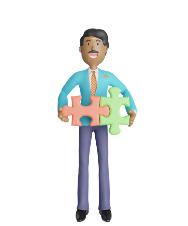 Free Homme d'affaires du sud de l'Inde tenant une pièce de puzzle  3D Icon