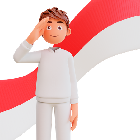 Free Homme indonésien saluant le drapeau  3D Illustration