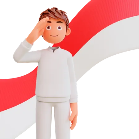 Free Homme indonésien saluant le drapeau  3D Illustration