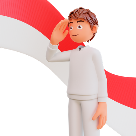 Free Indonesia man saluting on independence day  3D Icon