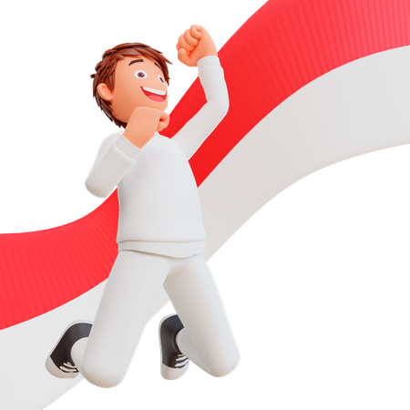 Free Indonesian man jumping in air  3D Illustration