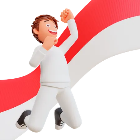 Free Indonesian man jumping in air  3D Illustration