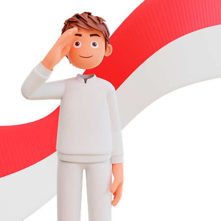Free Indonesian man saluting flag  3D Icon