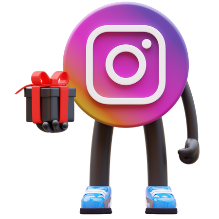 Free 黒いギフトボックスをプレゼントするInstagramのロゴ  3D Icon