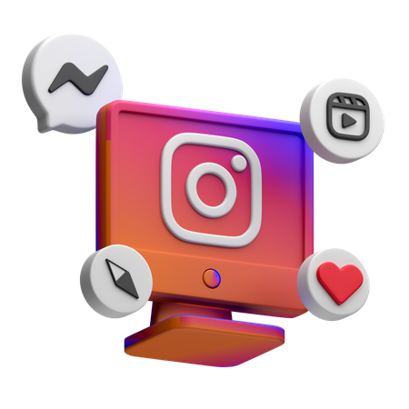 Free Instagram auf dem Desktop-Monitor  3D Icon