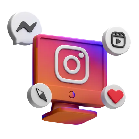 Free Instagram auf dem Desktop-Monitor  3D Icon