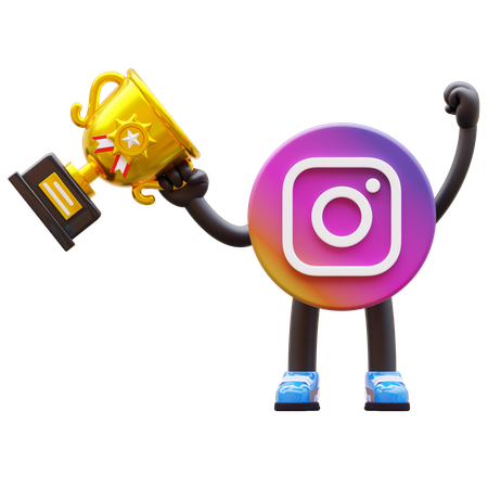 Free Instagram Logo Celebrate And Holding Golden Trophy  3D Illustration