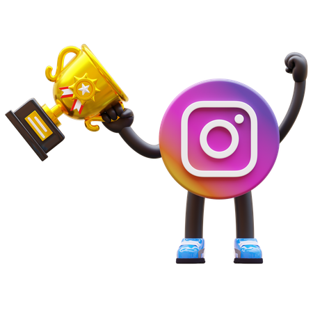 Free Instagram Logo Celebrate And Holding Golden Trophy  3D Illustration