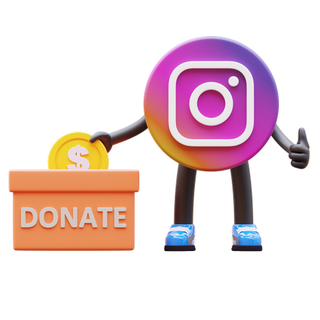 Free Instagram Logo Donating Money Into Donation Box While Giving Thumb  3D Illustration