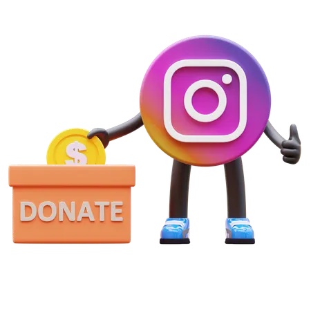 Free Instagram Logo Donating Money Into Donation Box While Giving Thumb  3D Illustration