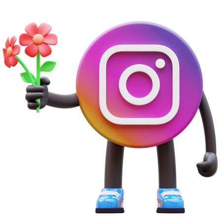 Free Instagram Logo Giving Flowers  3D Illustration