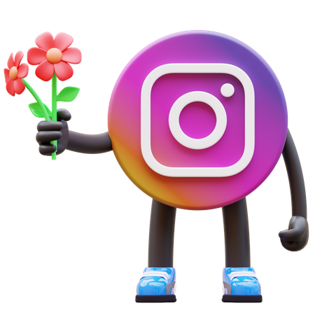 Free Instagram Logo Giving Flowers  3D Illustration