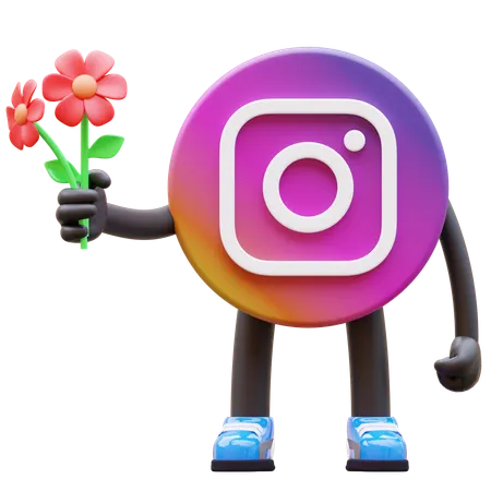 Free Instagram Logo Giving Flowers  3D Illustration