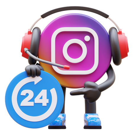 Free Instagram Logo Holding 24 Hour Service Sign  3D Illustration