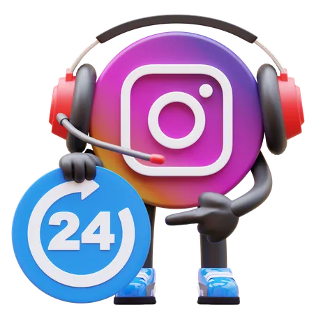 Free Instagram Logo Holding 24 Hour Service Sign  3D Illustration