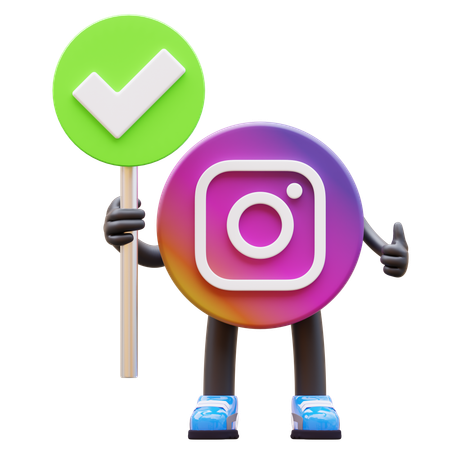 Free Instagram Logo Holding Checkmark Sign  3D Illustration