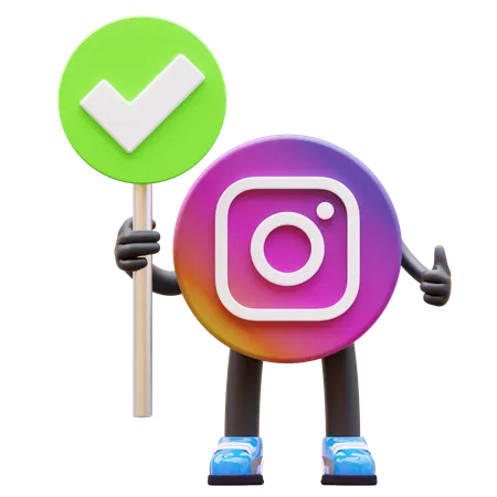 Free Instagram Logo Holding Checkmark Sign  3D Illustration