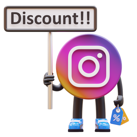 Free Instagram Logo Holding Discount Sign  3D Illustration