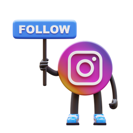 Free Instagram Logo Holding Follow Sign  3D Illustration