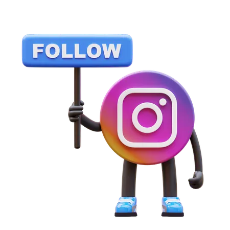 Free Instagram Logo Holding Follow Sign  3D Illustration