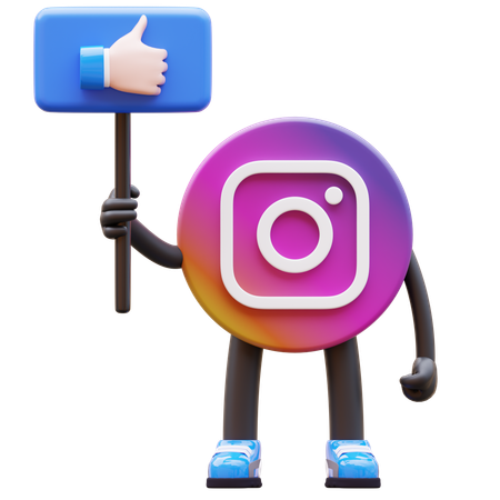 Free Instagram Logo Holding Like Sign  3D Illustration