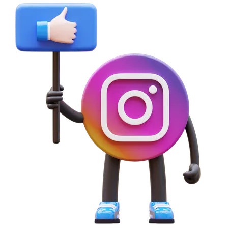 Free Instagram Logo Holding Like Sign  3D Illustration