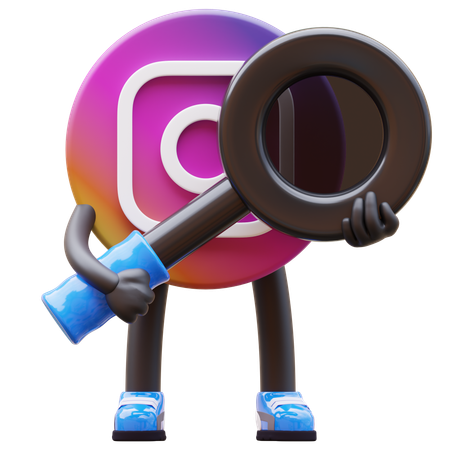 Free Instagram Logo Holding Magnifying Glass  3D Illustration