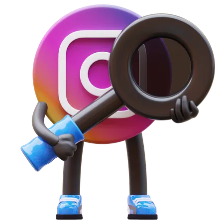 Free Instagram Logo Holding Magnifying Glass  3D Illustration