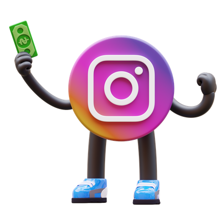 Free Instagram Logo Holding Money While Making Money  3D Illustration