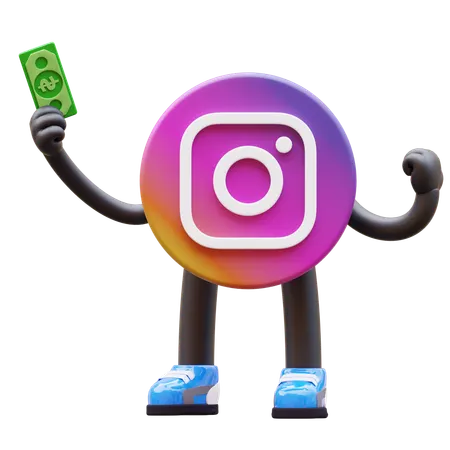 Free Instagram Logo Holding Money While Making Money  3D Illustration