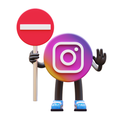Free Instagram Logo Holding No Entry Sign  3D Illustration