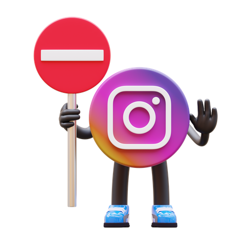 Free Instagram Logo Holding No Entry Sign  3D Illustration