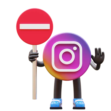 Free Instagram Logo Holding No Entry Sign  3D Illustration