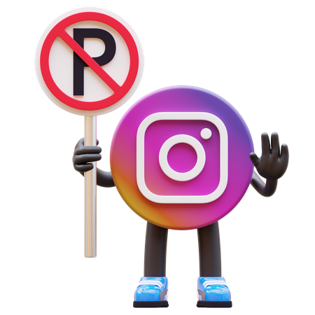 Free Instagram Logo Holding No Parking Sign  3D Illustration